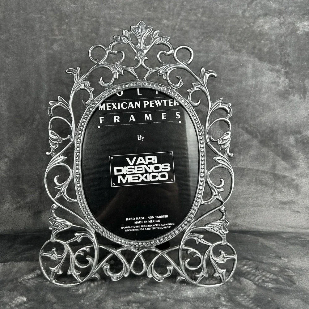Mexican Pewter Ornate Hand Made Decorative Frame Easel Back Recycled Aluminum